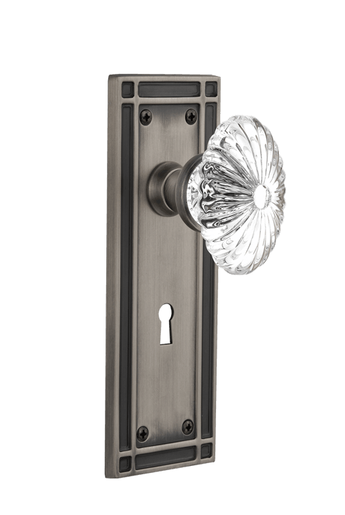 Nostalgic Warehouse Mission Plate with Oval Fluted Crystal Knob - Mortise Lock