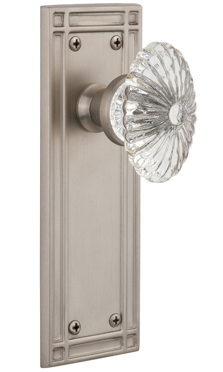 Nostalgic Warehouse Oval Fluted Crystal Knob with Mission Plate - Satin nickel