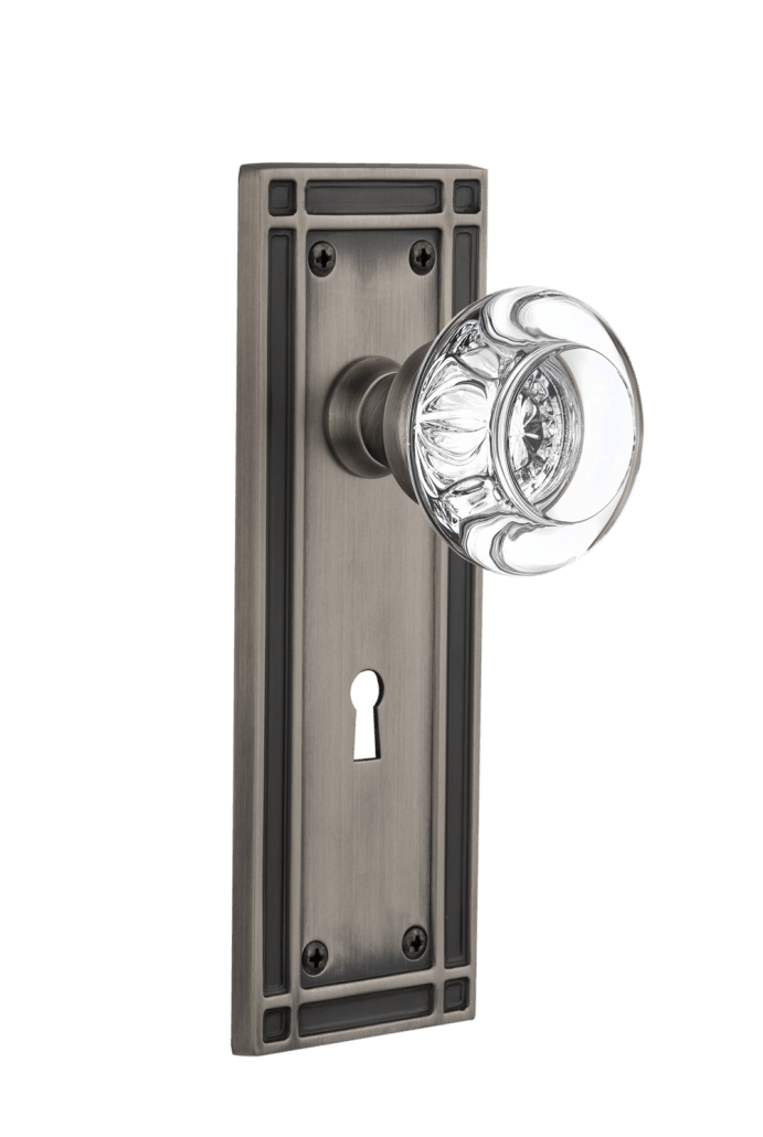 Nostalgic Warehouse Mission Plate with Round Clear Crystal Knob - Mortise Lock