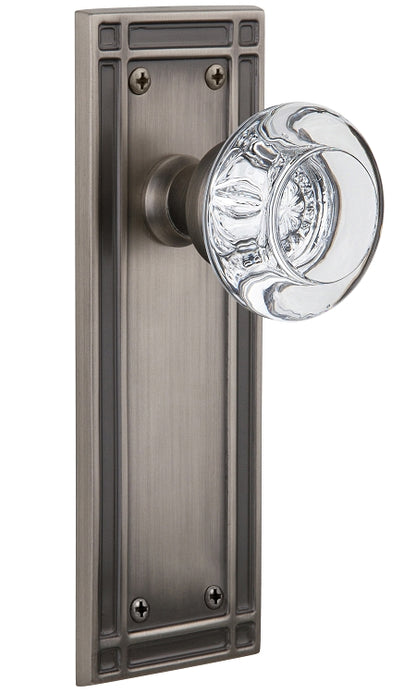 Nostalgic Warehouse Round Clear Crystal Knob with Mission Plate - Antique pewter