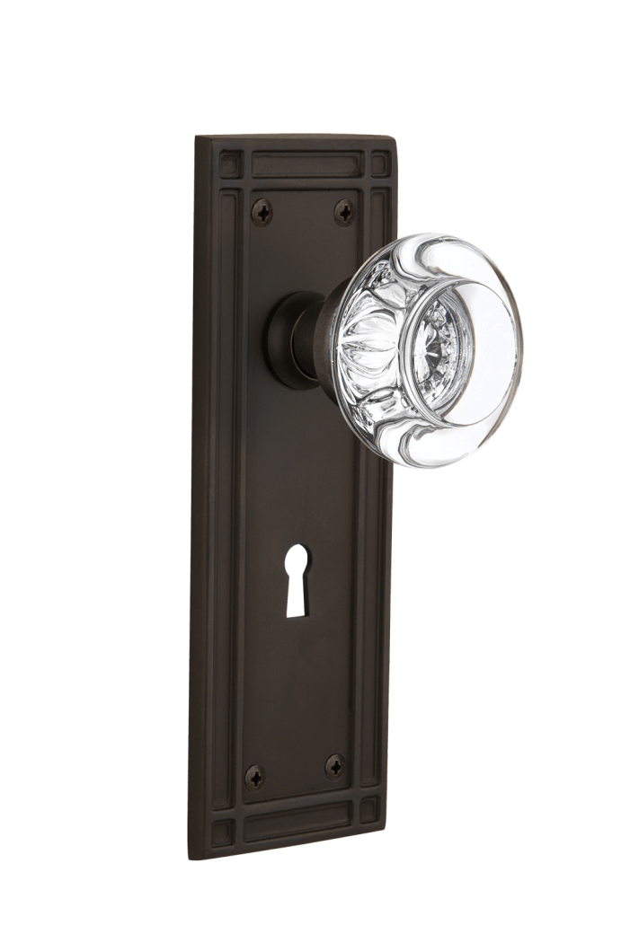Nostalgic Warehouse Mission Plate with Round Clear Crystal Knob - Mortise Lock