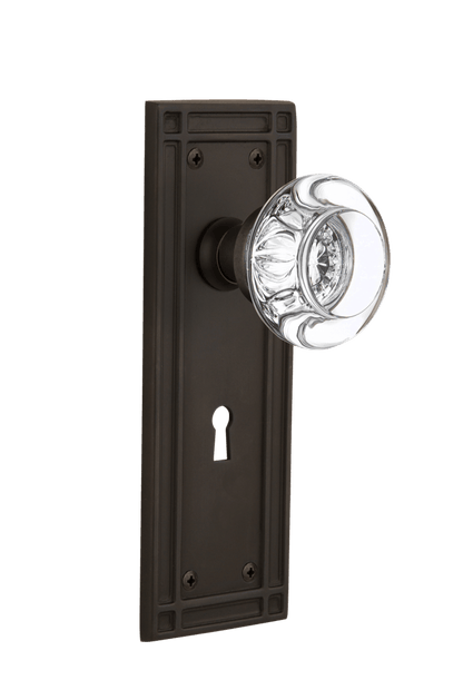 Nostalgic Warehouse Mission Plate with Round Clear Crystal Knob - Mortise Lock