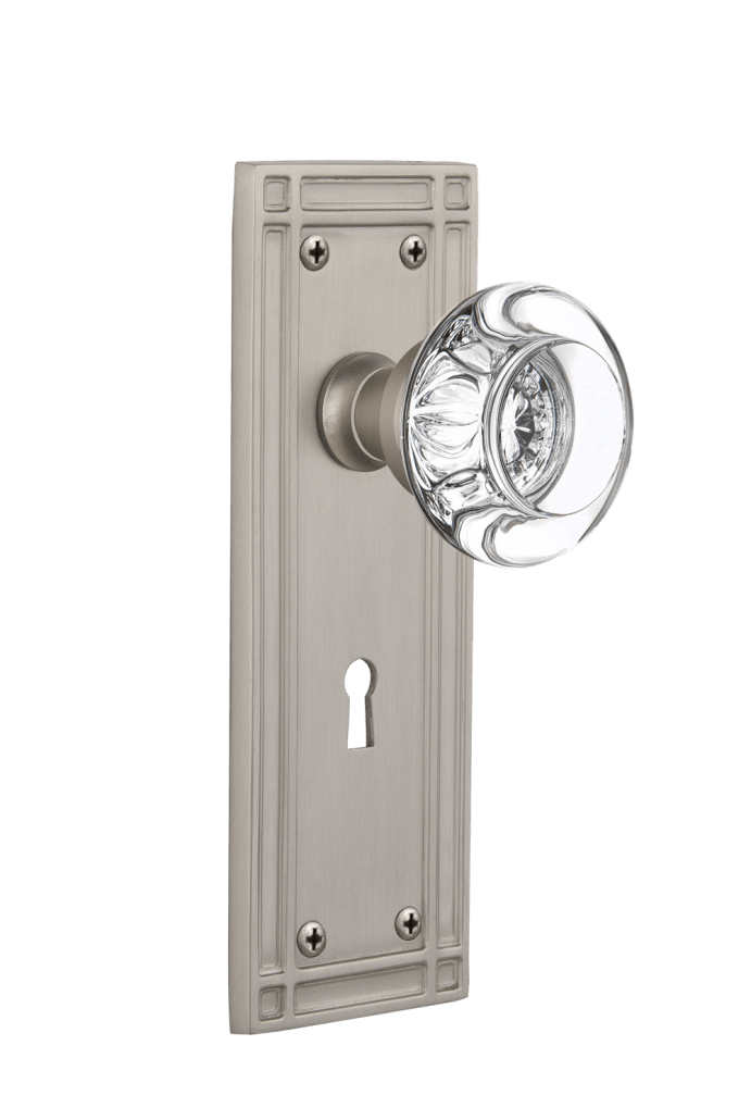 Nostalgic Warehouse Mission Plate with Round Clear Crystal Knob - Mortise Lock
