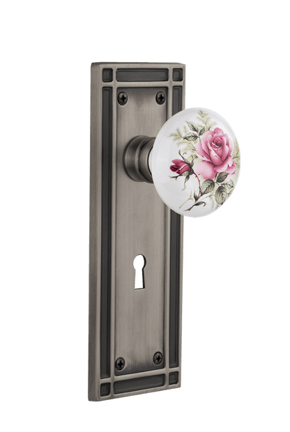Nostalgic Warehouse Mission Plate with White/Rose Porcelain Knob - Mortise Lock