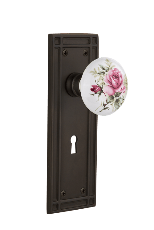Nostalgic Warehouse Mission Plate with White/Rose Porcelain Knob - Mortise Lock