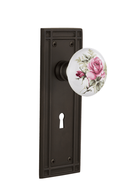 Nostalgic Warehouse Mission Plate with White/Rose Porcelain Knob - Mortise Lock