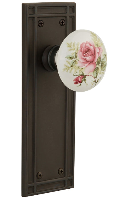 Nostalgic Warehouse White/Rose Porcelain Knob with Mission Plate - Oil rubbed bronze