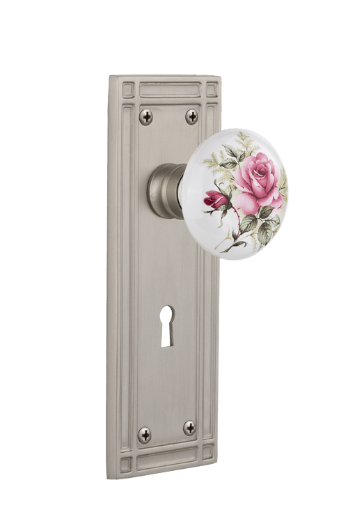 Nostalgic Warehouse Mission Plate with White/Rose Porcelain Knob - Mortise Lock