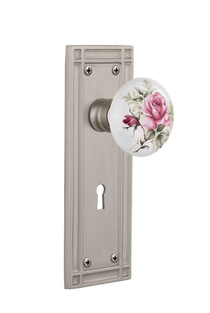 Nostalgic Warehouse Mission Plate with White/Rose Porcelain Knob - Mortise Lock