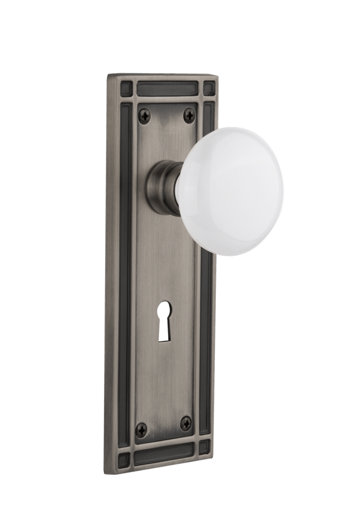 Nostalgic Warehouse Mission Plate with White Porcelain Knob - Mortise Lock