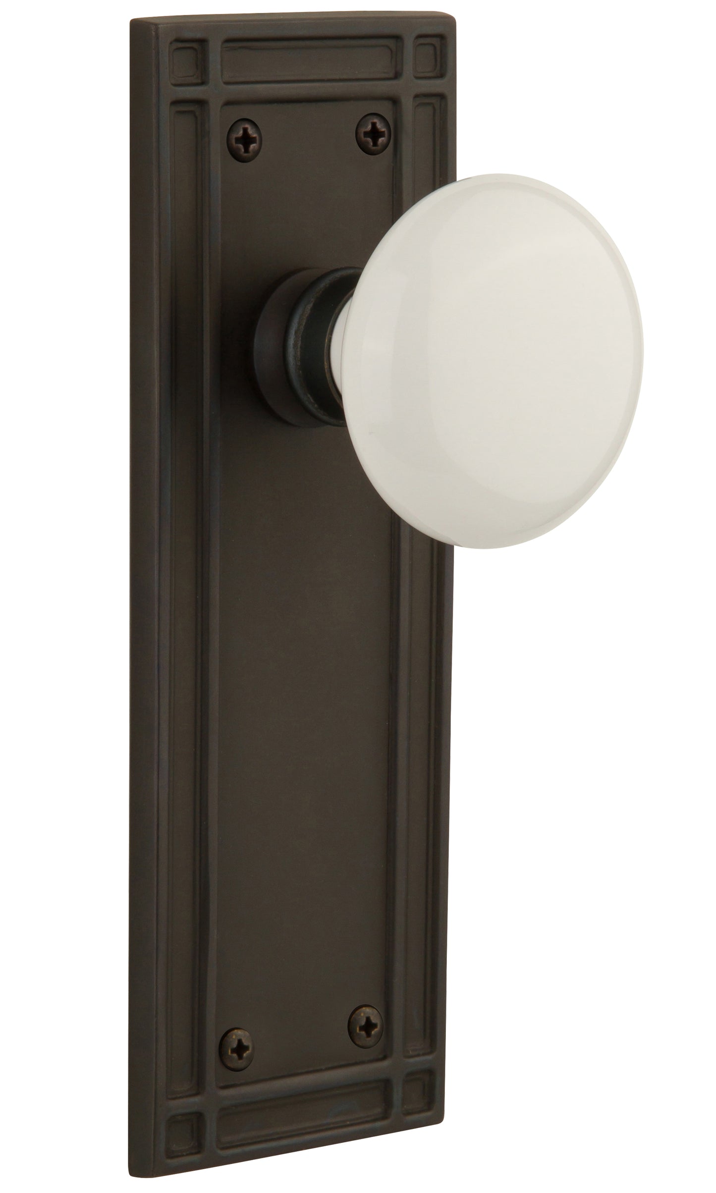 Nostalgic Warehouse White Porcelain Knob with Mission Plate - Oil rubbed bronze