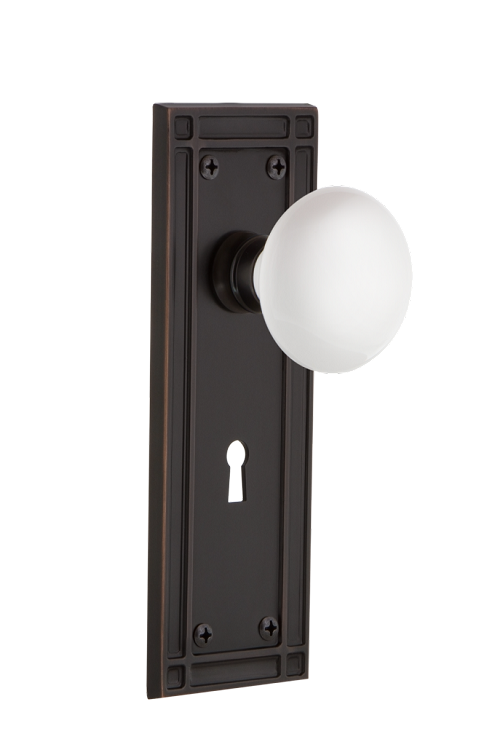 Nostalgic Warehouse Mission Plate with White Porcelain Knob - Mortise Lock