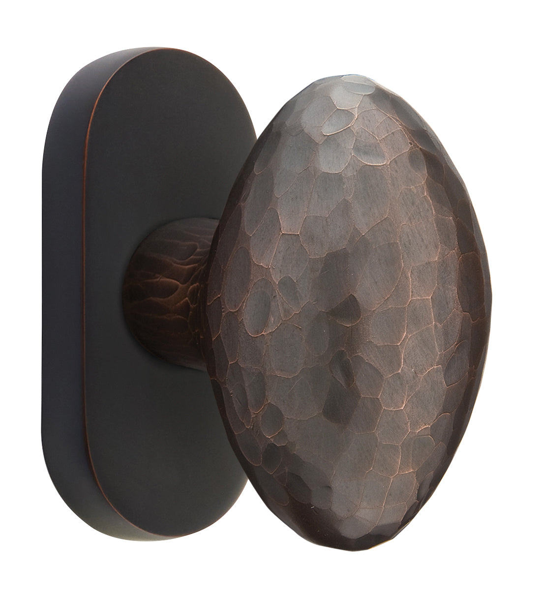 Emtek Hammered Egg Knob with 1.5" x 3" Oval Stretto Rosette