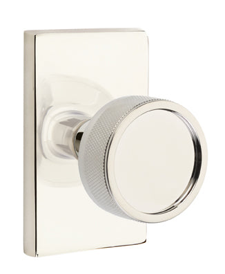 Emtek Conical Knurled Door Knob with Modern Rectangular Rosette