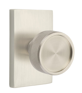Emtek Conical Knurled Interior Mortise Knob with Modern Rectangular Rosette
