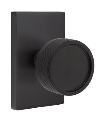 Emtek Conical Knurled Door Knob with Modern Rectangular Rosette