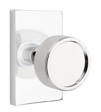Emtek Conical Knurled Door Knob with Modern Rectangular Rosette