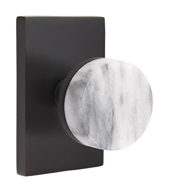 Emtek Conical Marble Interior Mortise Knob with Modern Rectangular Rosette