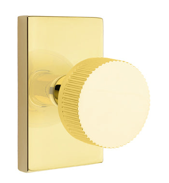 Emtek Conical Straight Knurled Interior Mortise Knob with Modern Rectangular Rosette