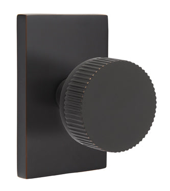 Emtek Conical Straight Knurled Interior Mortise Knob with Modern Rectangular Rosette