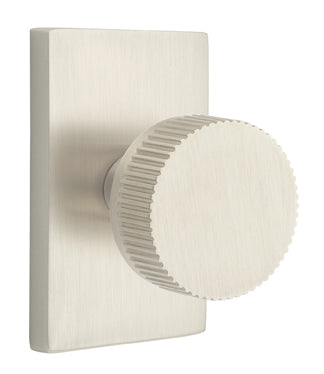 Emtek Conical Straight Knurled Interior Mortise Knob with Modern Rectangular Rosette
