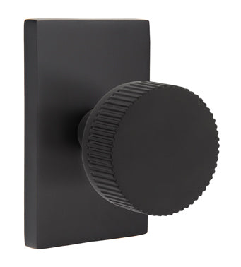 Emtek Conical Straight Knurled Interior Mortise Knob with Modern Rectangular Rosette