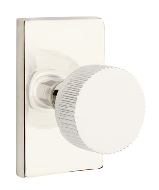 Emtek Conical Straight Knurled Interior Mortise Knob with Modern Rectangular Rosette
