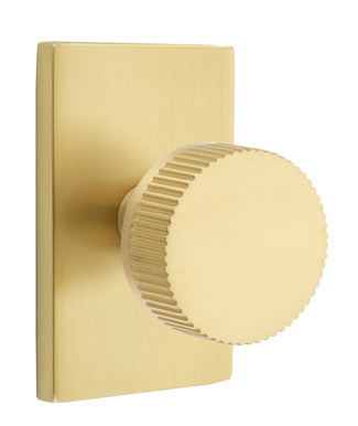 Emtek Conical Straight Knurled Interior Mortise Knob with Modern Rectangular Rosette