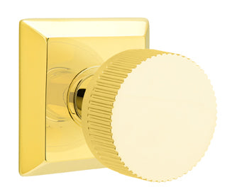 Emtek Conical Straight Knurled Interior Mortise Knob with Quincy Rosette