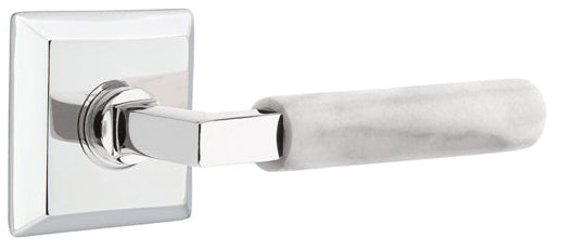 Emtek L-Square White Marble Grip Door Lever with Quincy Rosette in Polished Chrome Finish