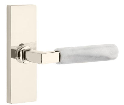Emtek L-Square White Marble Grip Door Lever with 1 1/2 x 5 inch Rectangular Stretto Rosette in Satin Nickel Finish