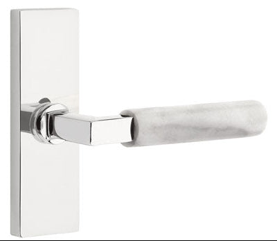 Emtek L-Square White Marble Grip Door Lever with 1 1/2 x 5 inch Rectangular Stretto Rosette in Polished Chrome Finish