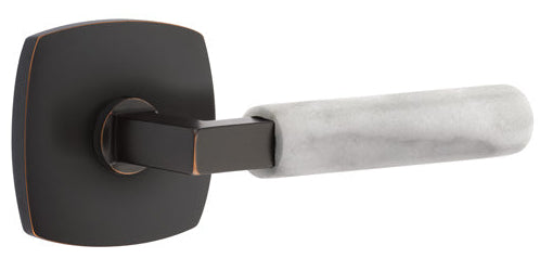  Emtek L-Square White Marble Grip Door Lever with Urban Rosette in Oil Rubbed Bronze Finish