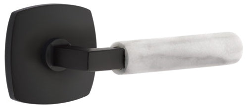 Emtek L-Square White Marble Grip Door Lever with Urban Rosette in Flat Black Finish