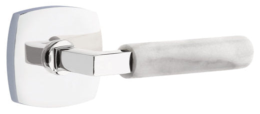  Emtek L-Square White Marble Grip Door Lever with Urban Rosette in Polished Chrome Finish