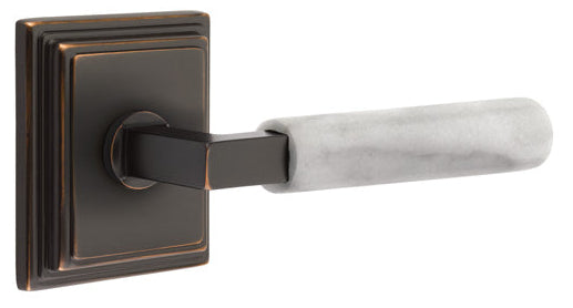 Emtek L-Square White Marble Grip Door Lever with Wilshire Rosette in Oil Rubbed Bronze Finish
