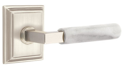 Emtek L-Square White Marble Grip Door Lever with Wilshire Rosette in Satin Nickel Finish