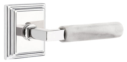 Emtek L-Square White Marble Grip Door Lever with Wilshire Rosette in Polished Chrome Finish