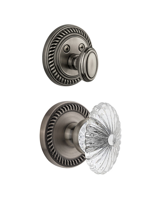 Grandeur Newport Handleset with Burgundy Knob - (Interior Half Only, with Deadbolt)