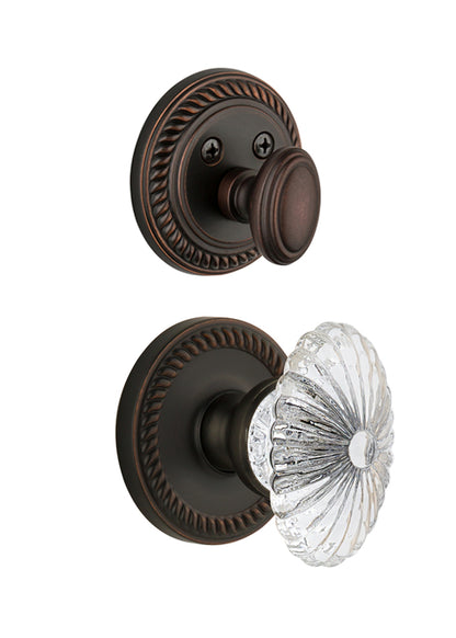 Grandeur Newport Handleset with Burgundy Knob - (Interior Half Only, with Deadbolt)