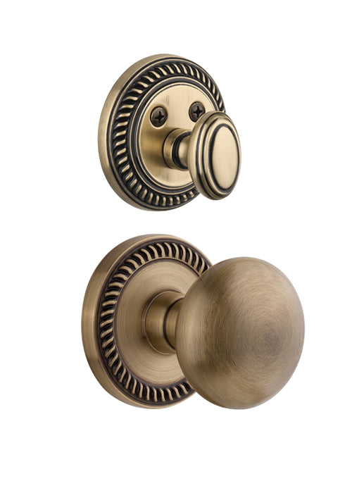 Grandeur Newport Handleset with Fifth Avenue Knob - (Interior Half Only, with Deadbolt)