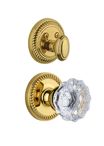 Grandeur Newport Handleset with Fontainebleau Knob - (Interior Half Only, with Deadbolt)