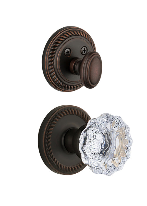 Grandeur Newport Handleset with Fontainebleau Knob - (Interior Half Only, with Deadbolt)