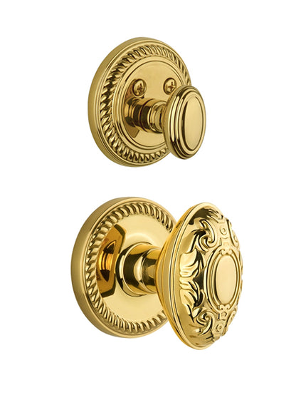 Grandeur Newport Handleset with Grande Victorian Knob - (Interior Half Only, with Deadbolt)