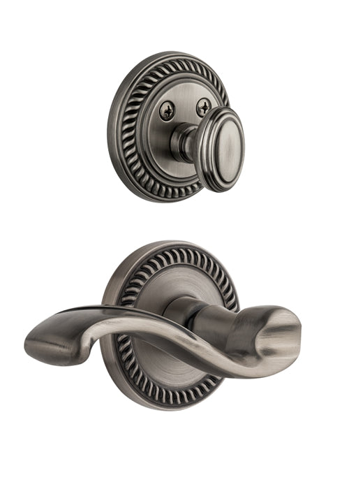 Grandeur Newport Handleset with Portofino Lever - Interior Half Only Antique Pewter