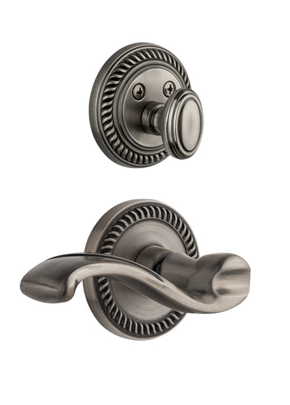 Grandeur Newport Handleset with Portofino Lever - Interior Half Only Antique Pewter