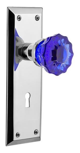 Nostalgic Warehouse New York Plate with Cobalt Crystal Knob