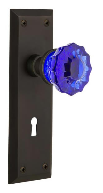 Nostalgic Warehouse New York Plate with Cobalt Crystal Knob
