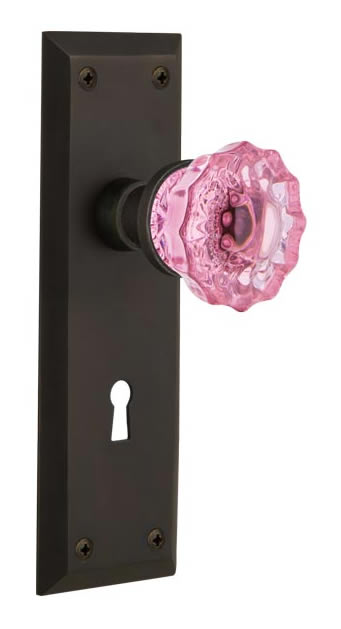 Nostalgic Warehouse New York Plate with Pink Crystal Knob