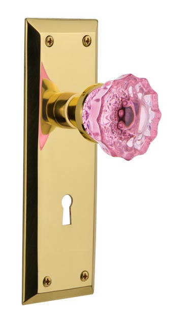 Nostalgic Warehouse New York Plate with Pink Crystal Knob